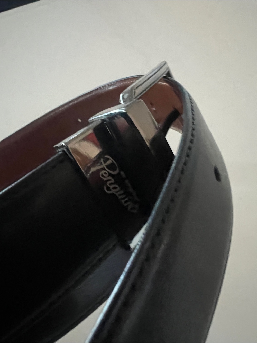 Original Penguin Black Leather Dress Belt (Like New)with Polished Silver Buckle